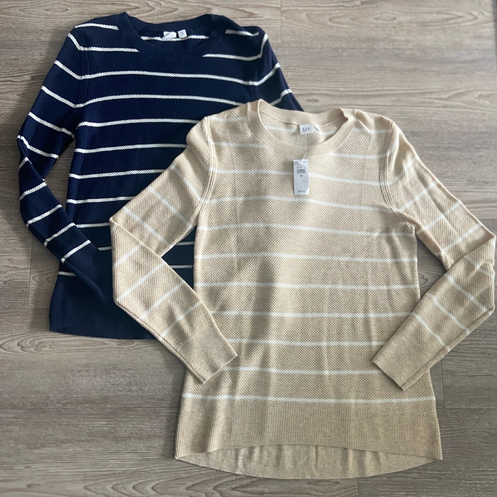 NWT - Two Set - GAP light knit striped crew neck sweaters (Navy and Beige)